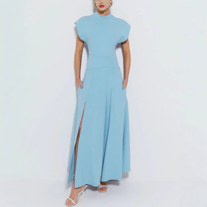 Chique maxi jurk met split en hoge hals