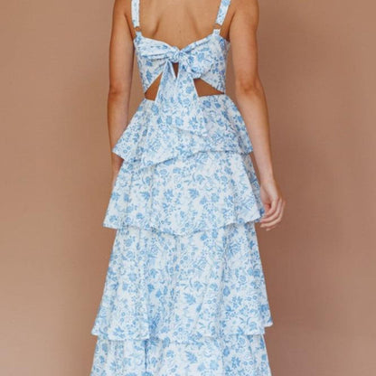 Gelaagde maxi-jurk met bloemenprint en bandjes