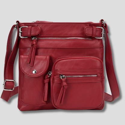 Dames schoudertas van leer met meerdere zakken