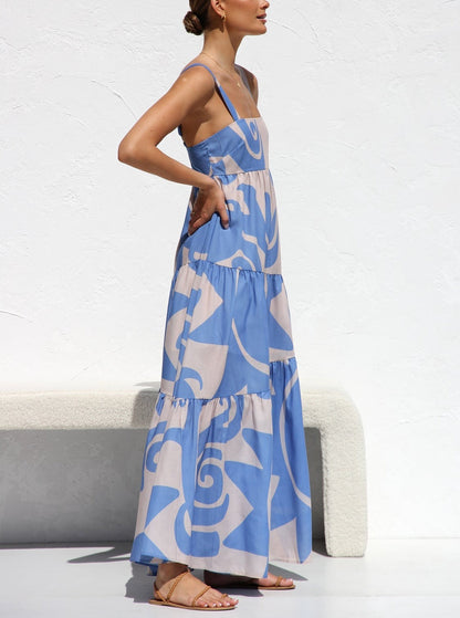 Luchtige maxi-jurk met zonneprint