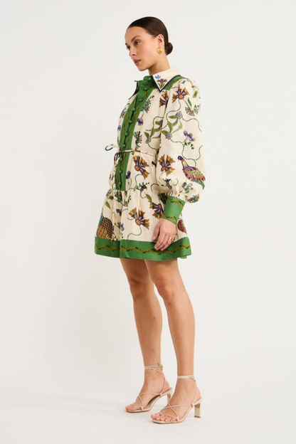 Mini Jurk met Bloemenprint en Groene Details