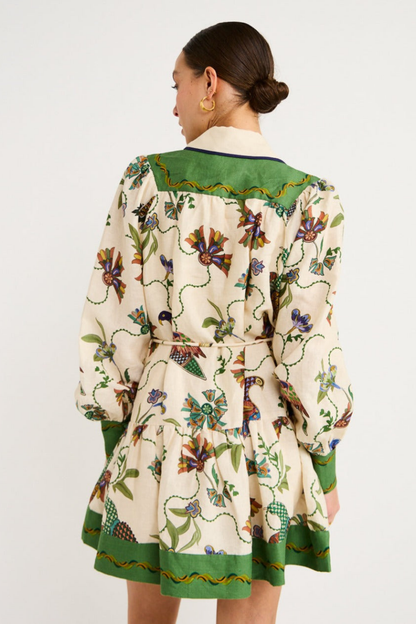 Mini Jurk met Bloemenprint en Groene Details