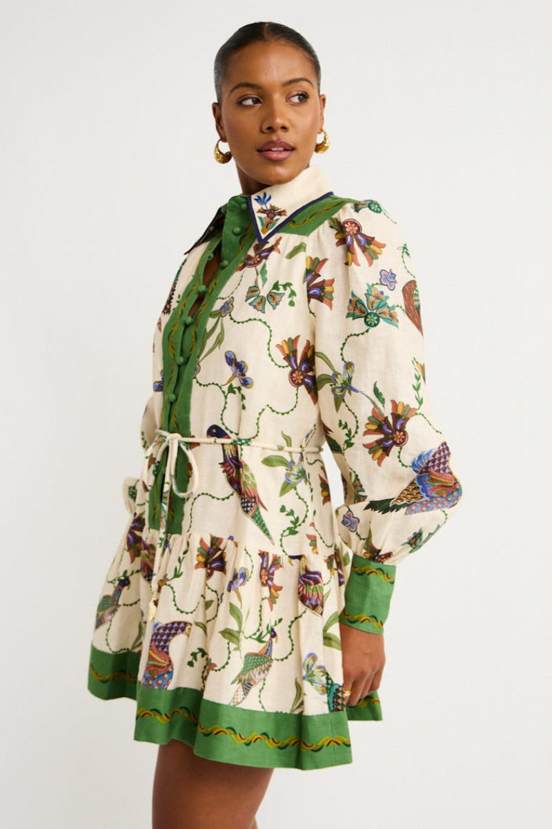 Mini Jurk met Bloemenprint en Groene Details