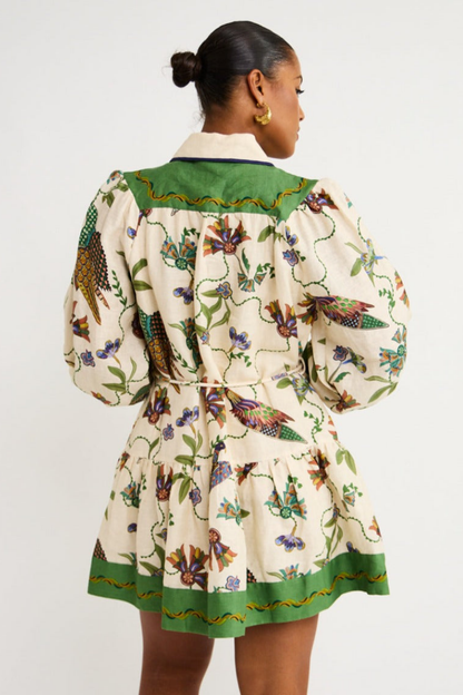 Mini Jurk met Bloemenprint en Groene Details