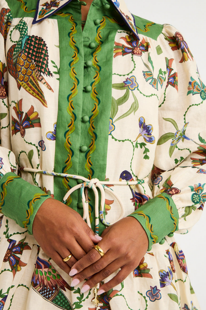 Mini Jurk met Bloemenprint en Groene Details