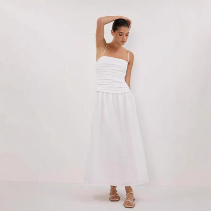 A-lijn midi jurk met geplooid lijfje