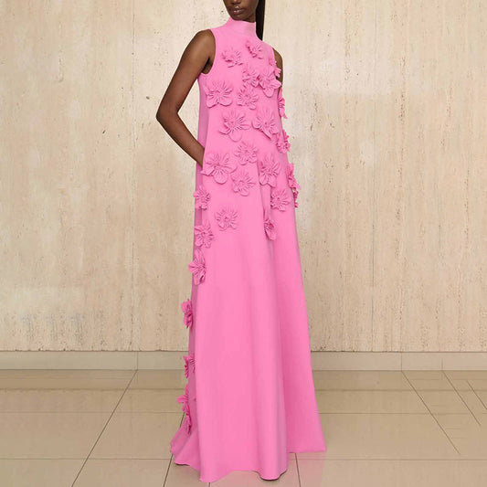 Prachtige Jurk met Bloemen en Hoge Hals