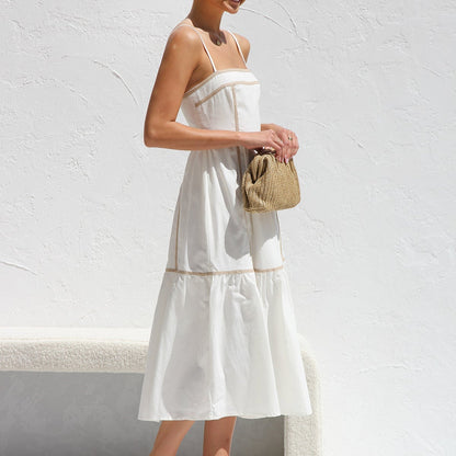 Mouwloze Midi Jurk met Contrastbiezen