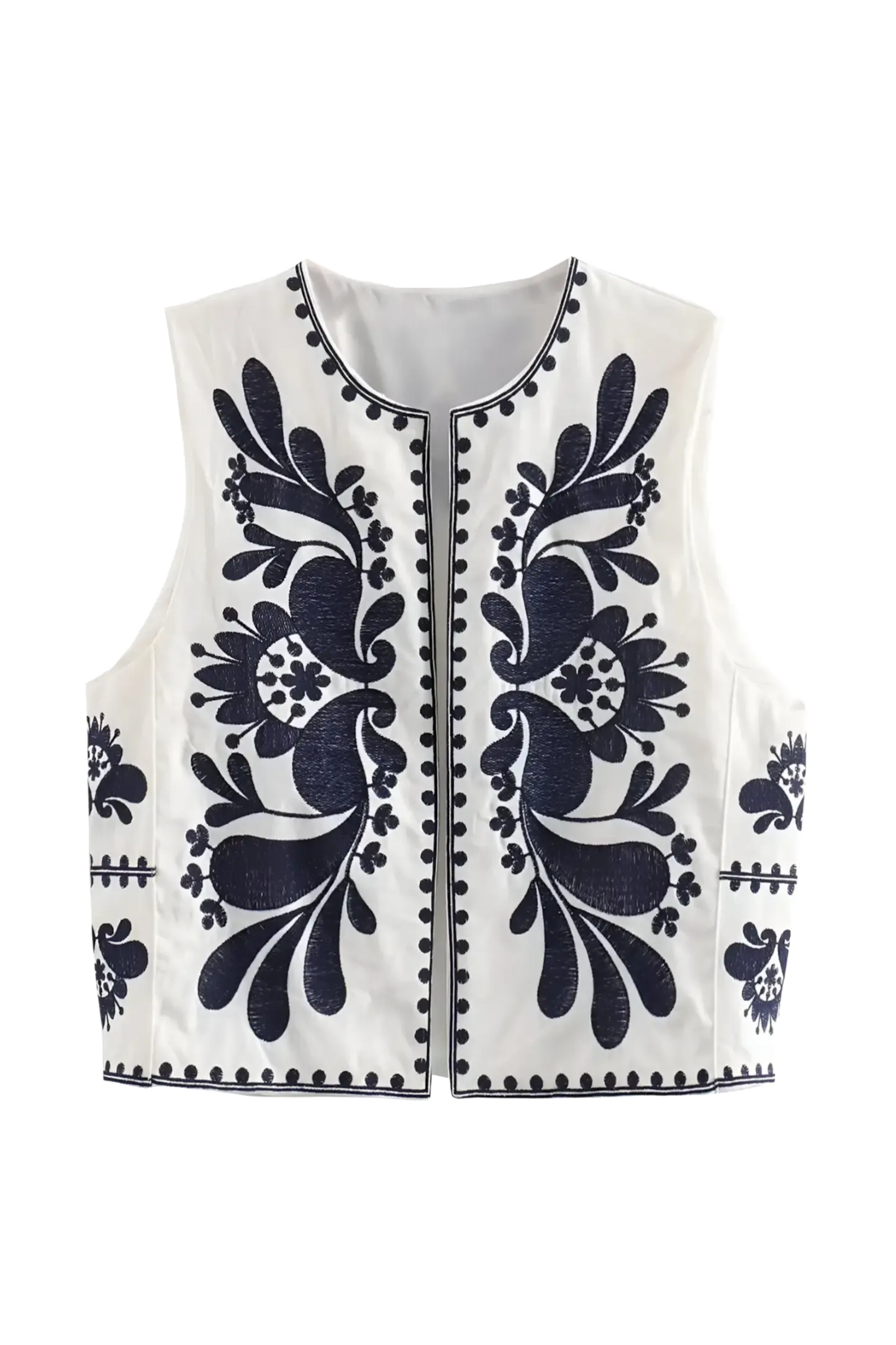 Gilet met Folkloreprint in Zwart-Wit