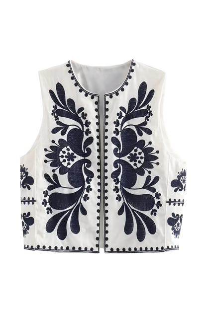 Gilet met Folkloreprint in Zwart-Wit