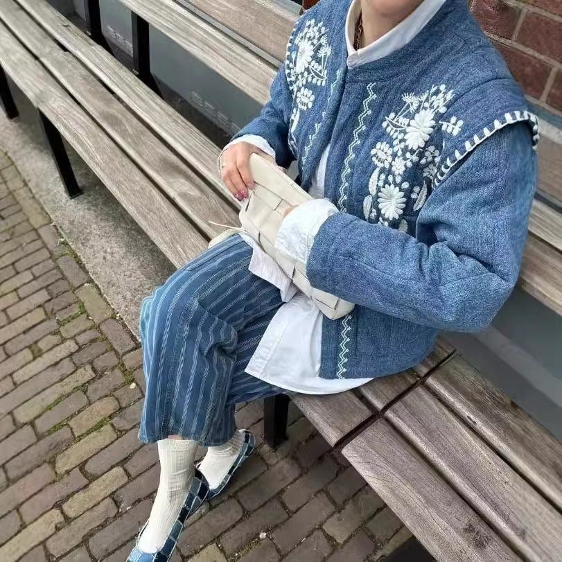 Gewatteerd Jack met Geborduurde Bloemen