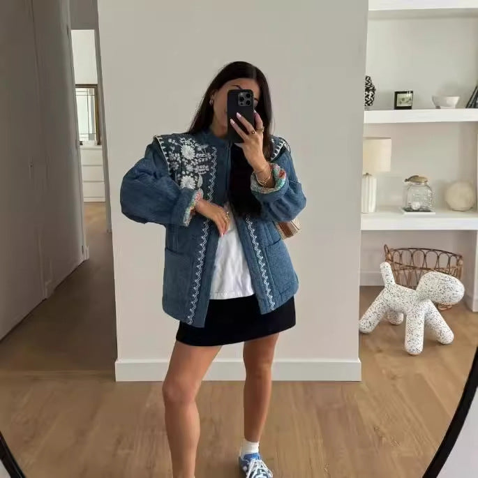 Gewatteerd Jack met Geborduurde Bloemen