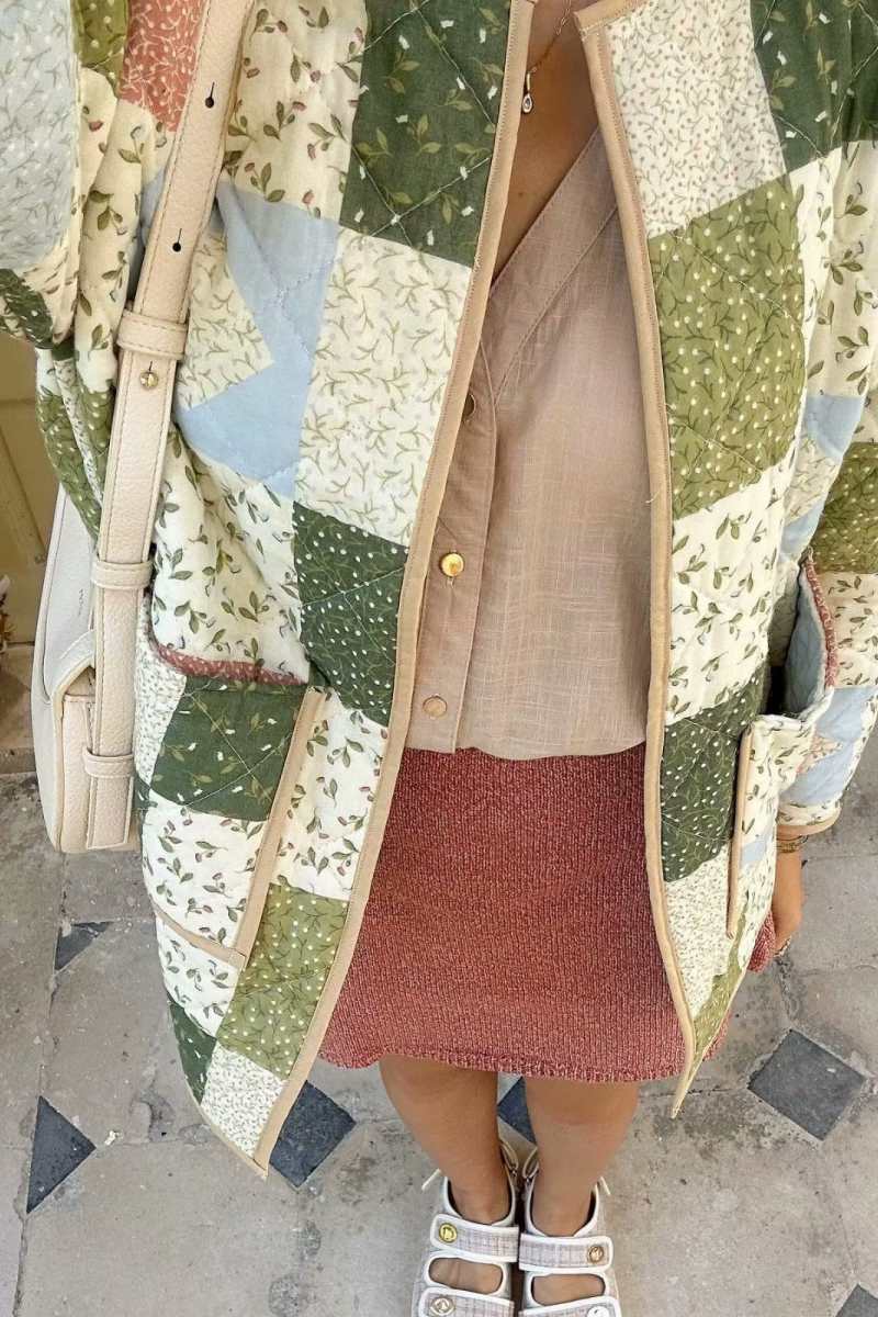 Gewatteerde Patchwork Jas met Steekzakken