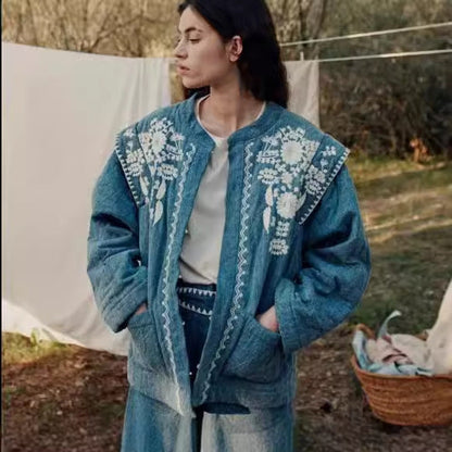 Gewatteerd Jack met Geborduurde Bloemen