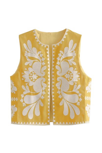 Gilet met Folkloreprint in Zwart-Wit