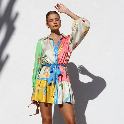 Overhemdjurk met Tropische Print en Strikceintuur