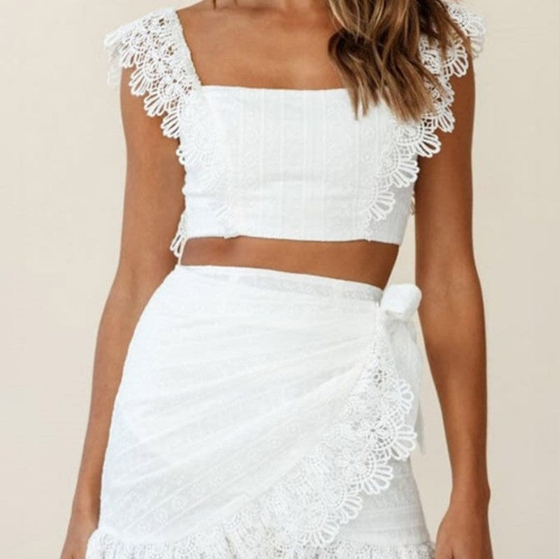 Romantische Tweedelige Set met Kantafwerking