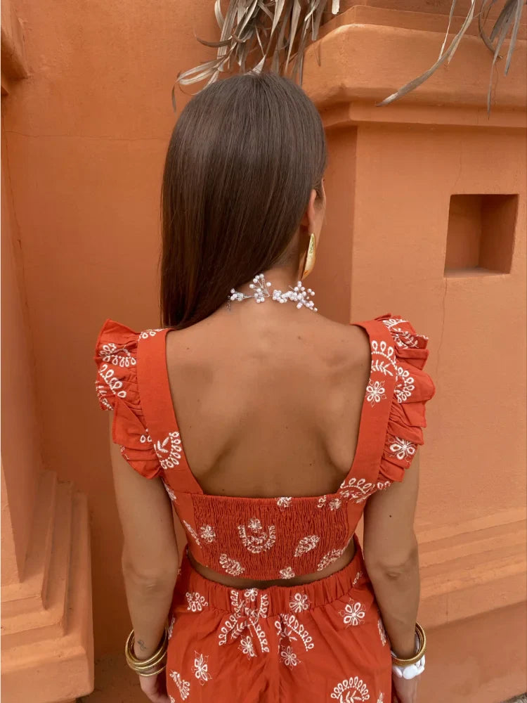 Tweedelig boho set met crop top en midi rok