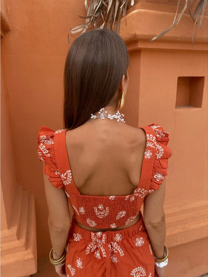 Tweedelig boho set met crop top en midi rok