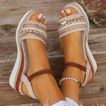 Boho-stijl sleehak sandalen voor dames