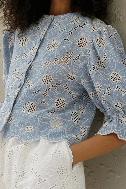 Broderie blouse met bloemenpatroon