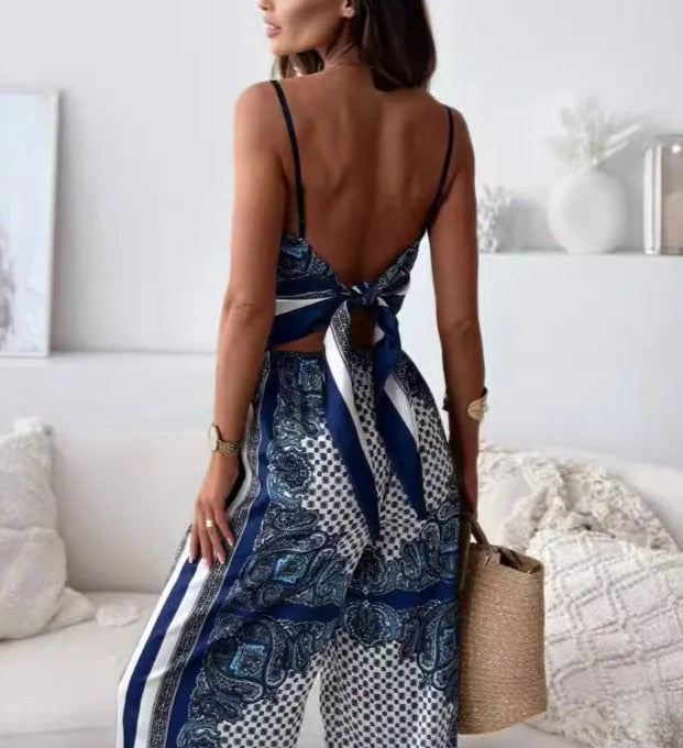 Bedrukte Jumpsuit met Spaghettibandjes