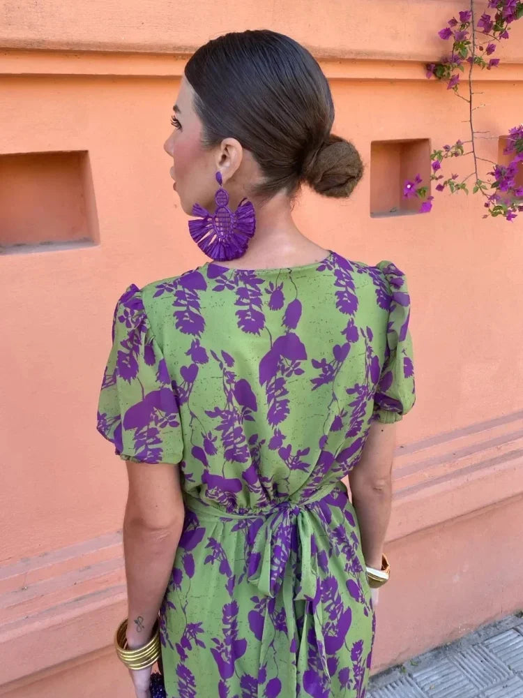 Bloemen wikkeljurk met korte mouwen