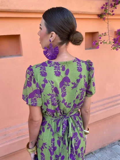 Bloemen wikkeljurk met korte mouwen