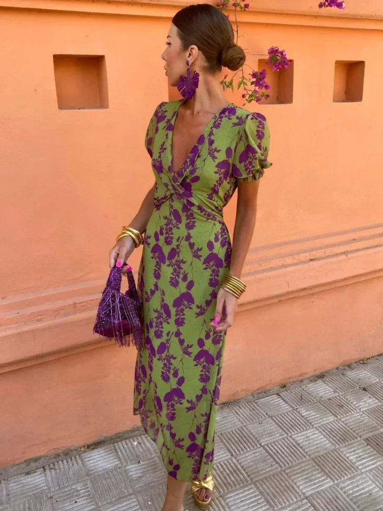 Bloemen wikkeljurk met korte mouwen