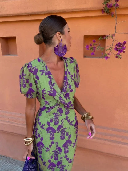 Bloemen wikkeljurk met korte mouwen