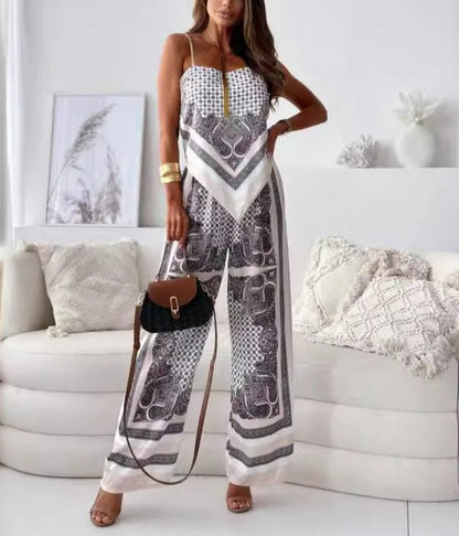Bedrukte Jumpsuit met Spaghettibandjes