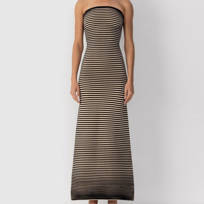 Strapless geribde maxi-jurk