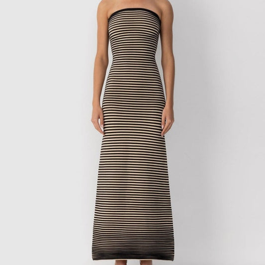 Strapless geribde maxi-jurk