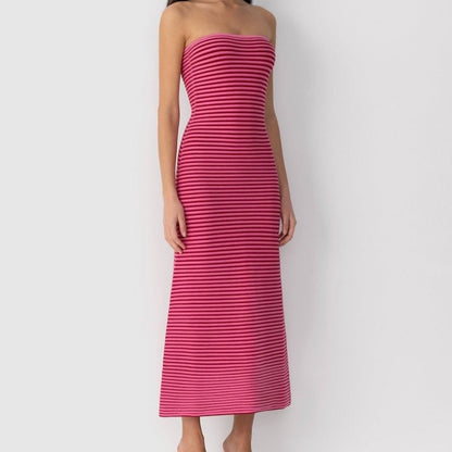 Strapless geribde maxi-jurk