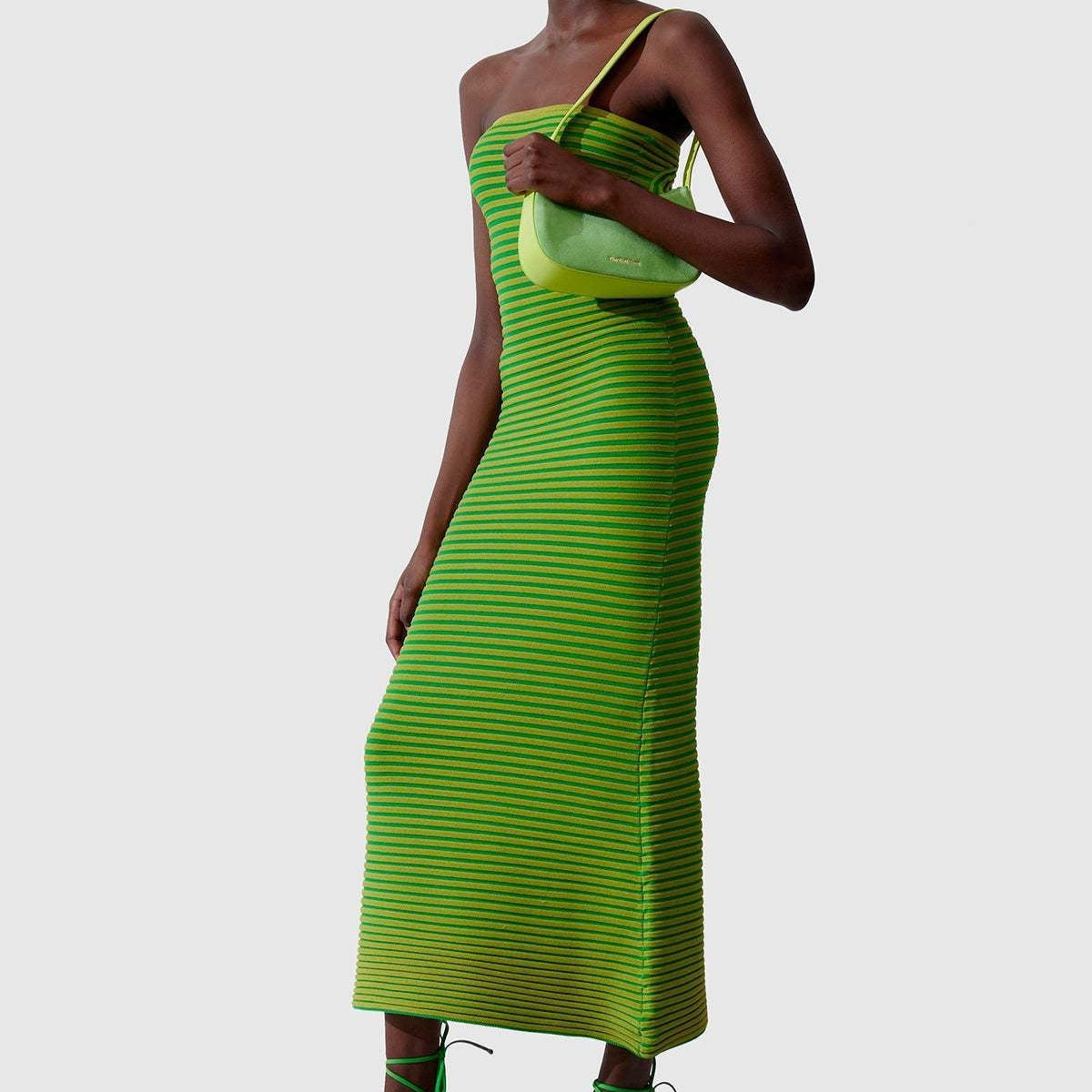 Strapless geribde maxi-jurk