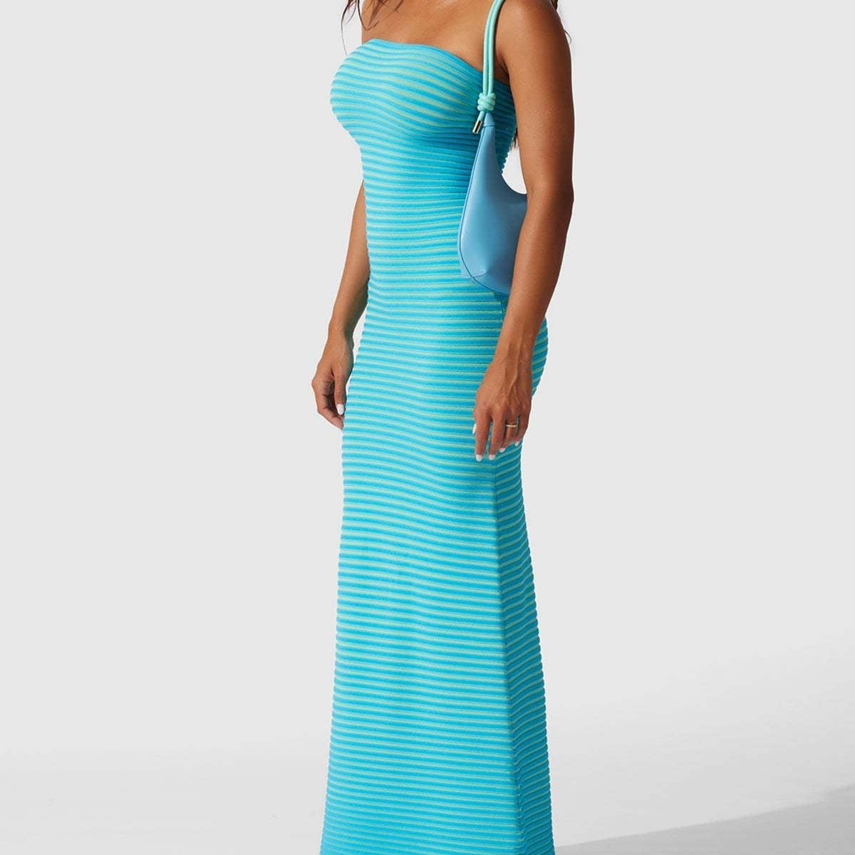 Strapless geribde maxi-jurk