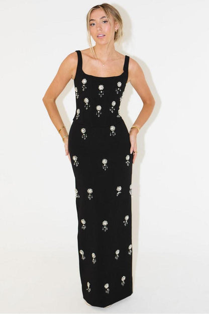 Geborduurde Bloemen Maxi Jurk