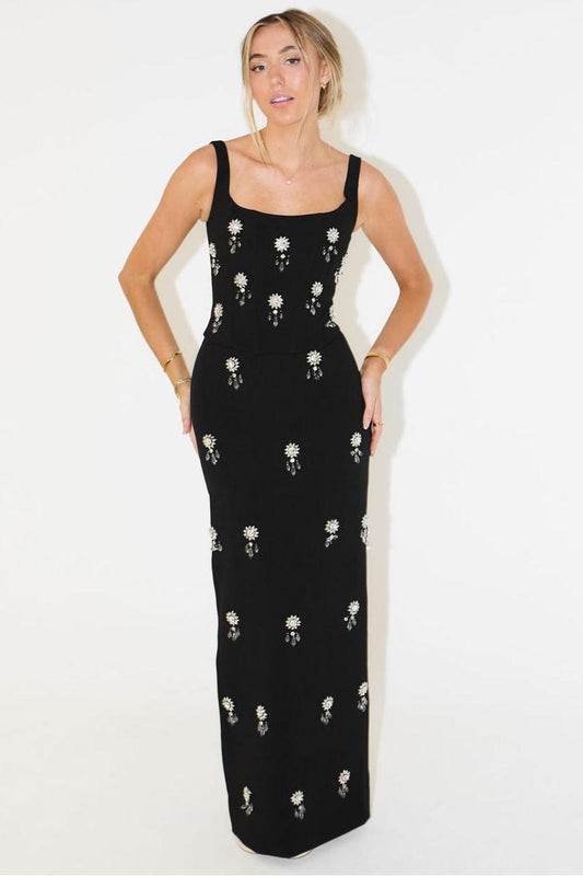 Geborduurde Bloemen Maxi Jurk