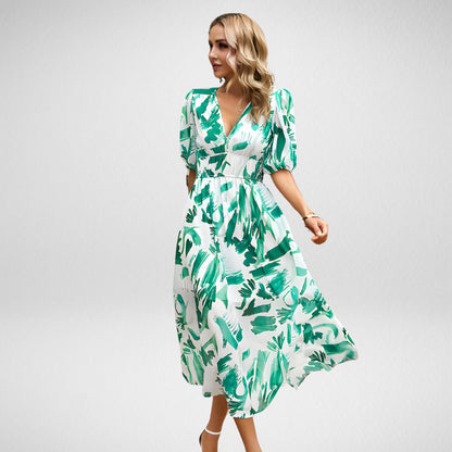 Abstracte Print Maxi Jurk met Pofmouwen