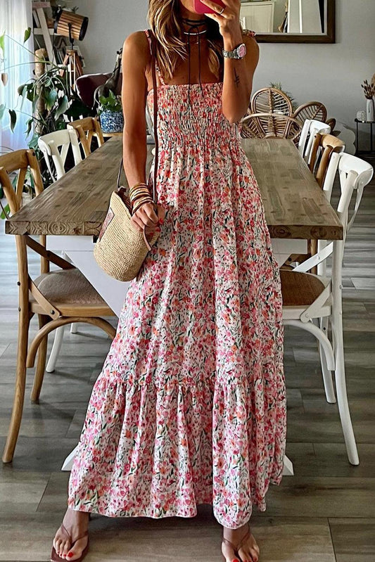 Bloemenprint Maxi-jurk Met Gesmokte Top