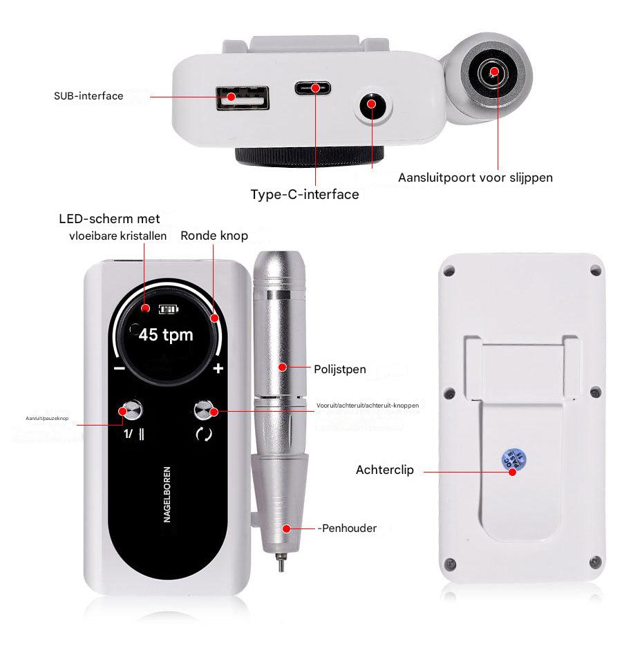 45.000 tpm oplaadbare elektrische nagelboor