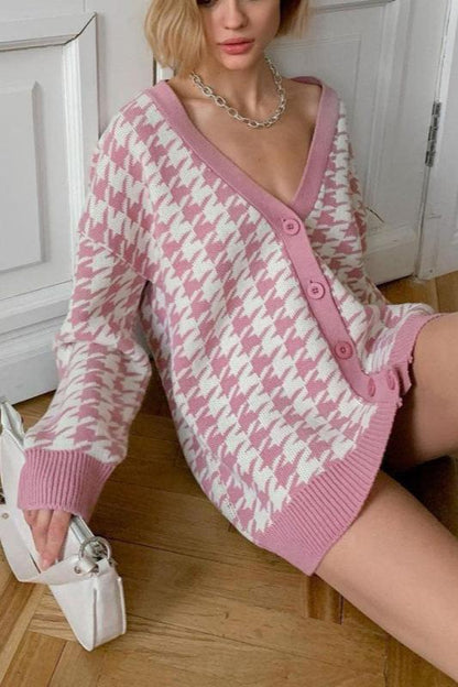 Oversized cardigan met pied-de-poule