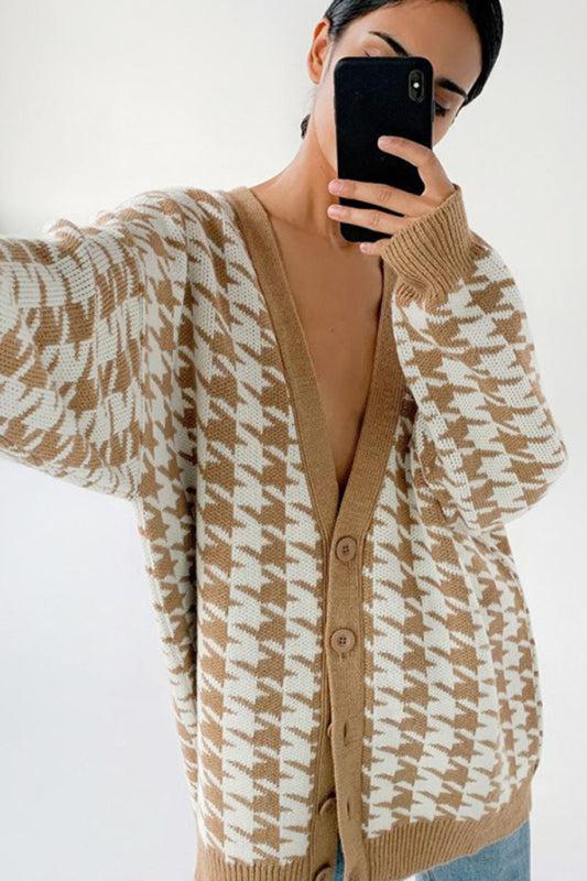 Oversized cardigan met pied-de-poule