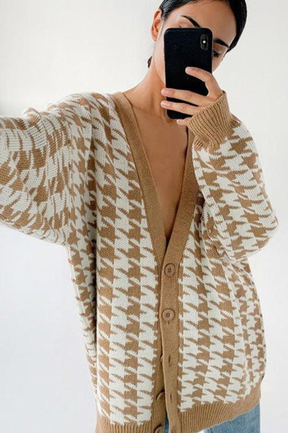 Oversized cardigan met pied-de-poule