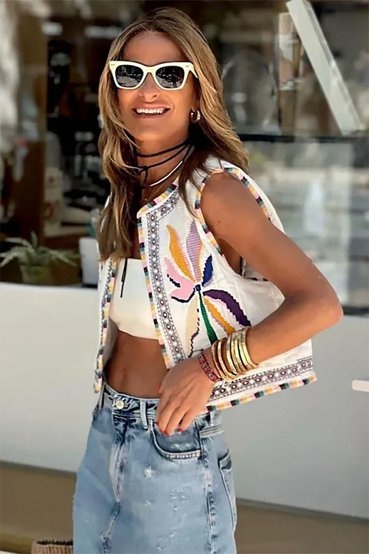 Folkstijl Gilet met Print