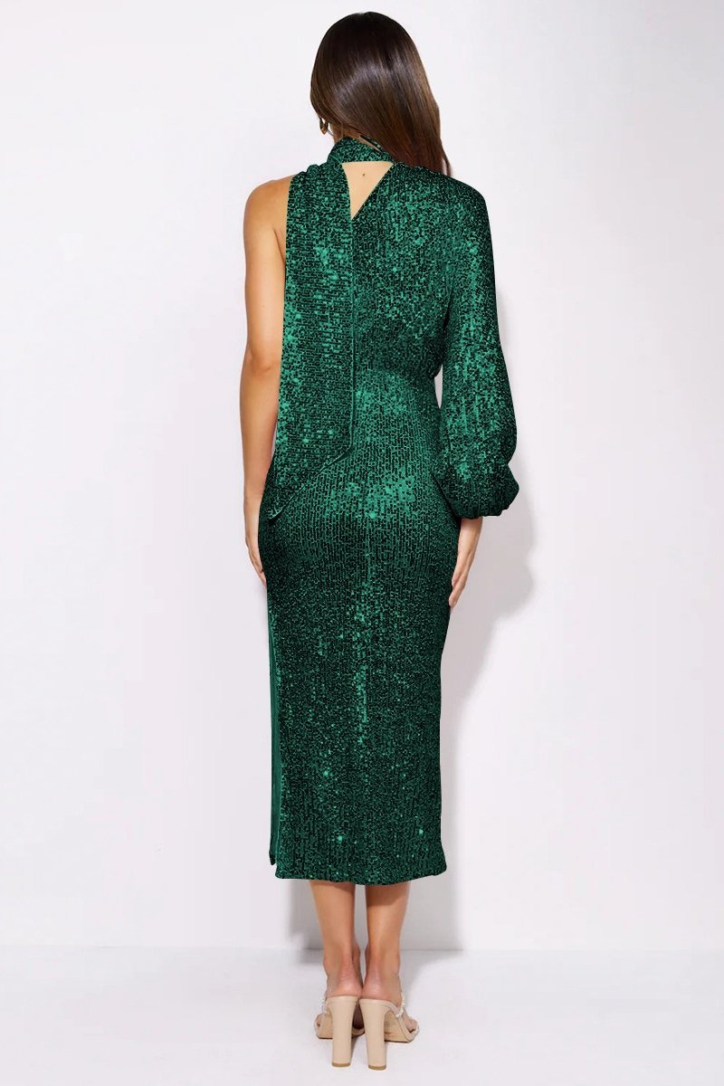 Midi Jurk met Eén Mouw en Pailletten