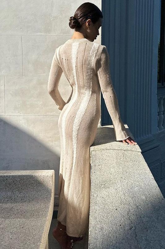 Chique Geribbelde Lange Mouwen Jurk