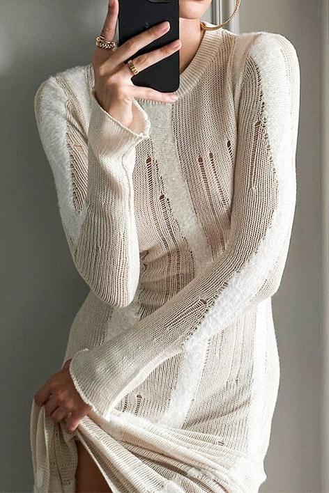 Chique Geribbelde Lange Mouwen Jurk