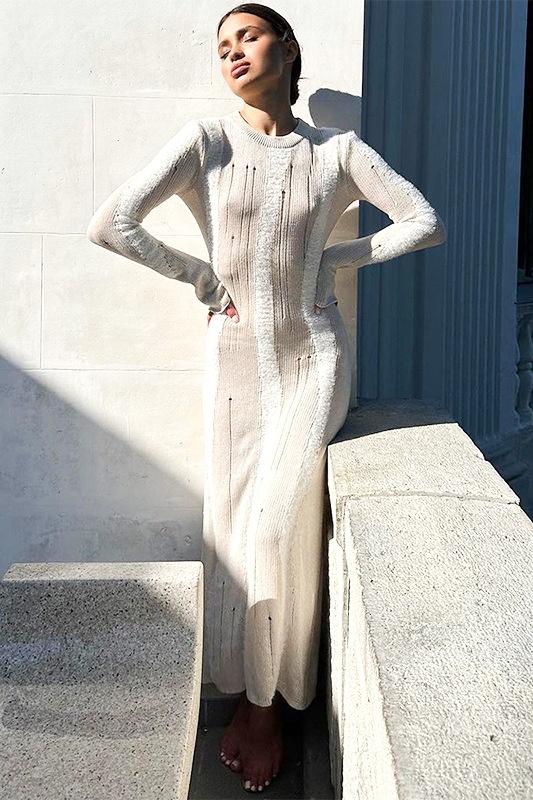 Chique Geribbelde Lange Mouwen Jurk