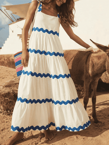 Maxi-jurk met golf-accenten